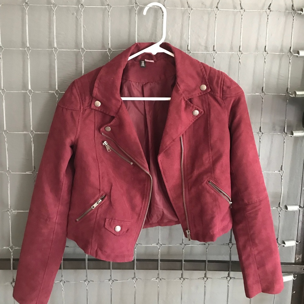 Burgundy Faux suede moto jacket